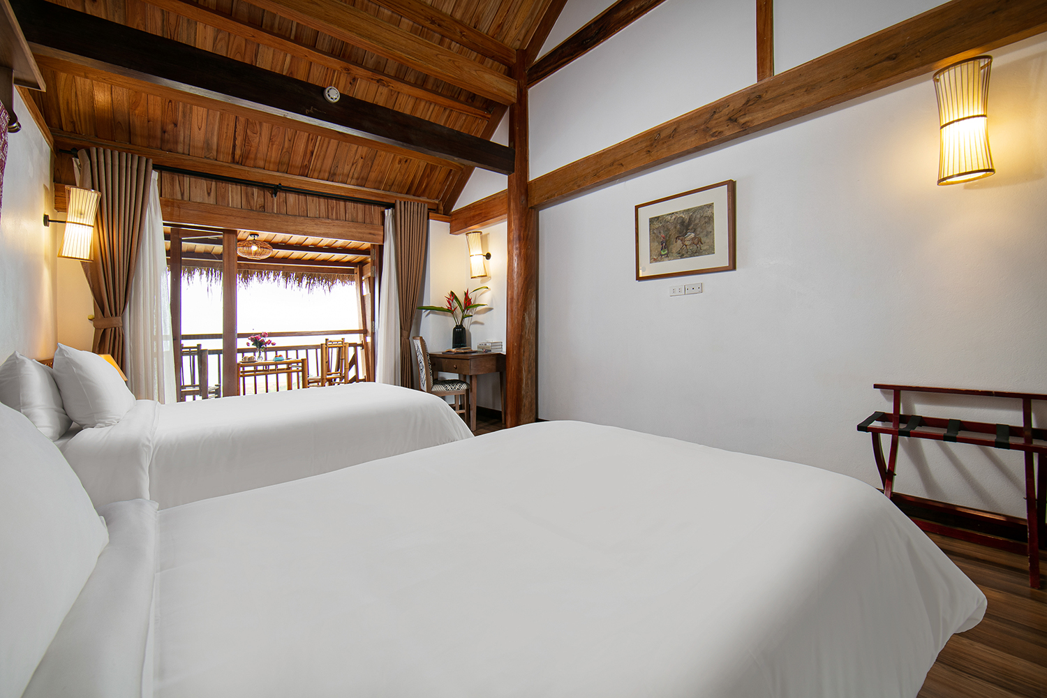 Phòng Deluxe twin tại Mai Châu Hideaway
