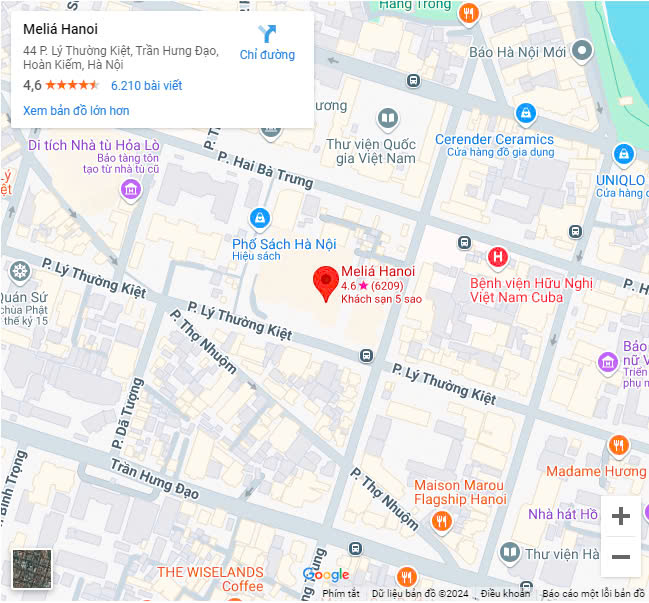 Bản đồ hướng dẫn đường đi đến khách sạn Melia Hà Nội